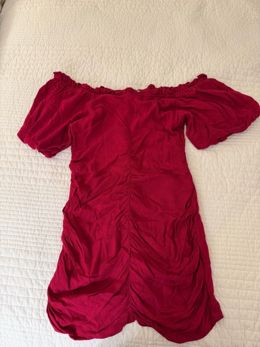 Urban Outfitters Off-shoulder Ruched Mini Dress - Deep Red